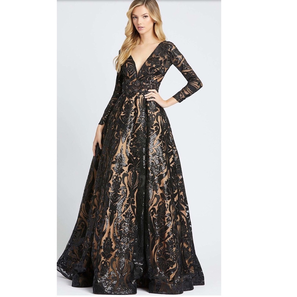 MAC DUGGAL Sequin Burnout Ball-Gown Dress